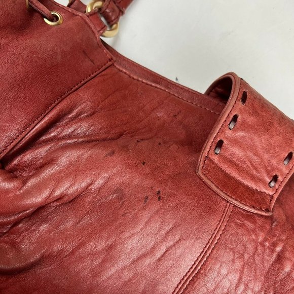 PAOLO MASI Italian Handbag Shoulder Bag Tote 100% Genuine Red Leather - Picture 11 of 12